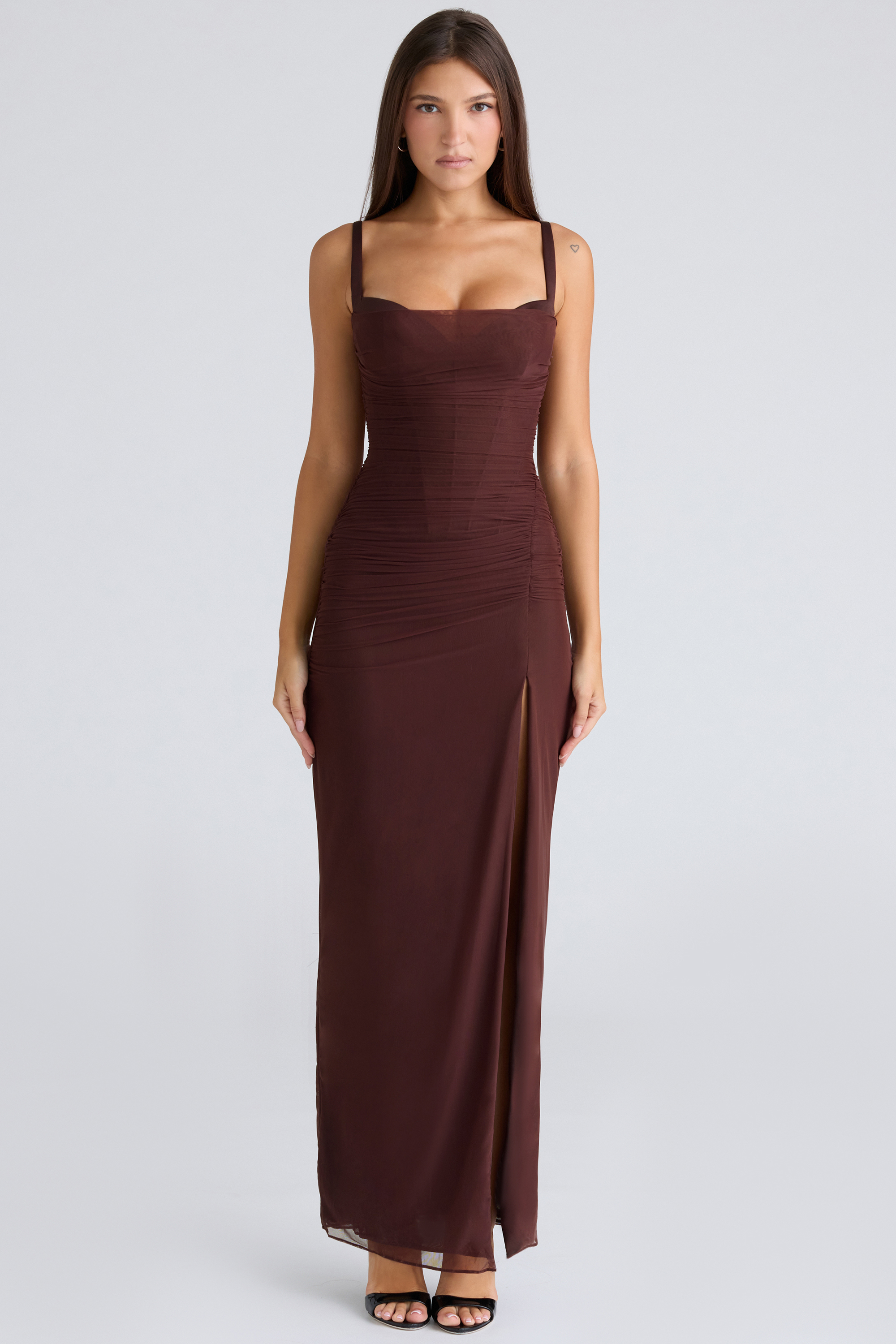 Lini Burgundy Stretch Mesh Maxi Dress - luluinthesky