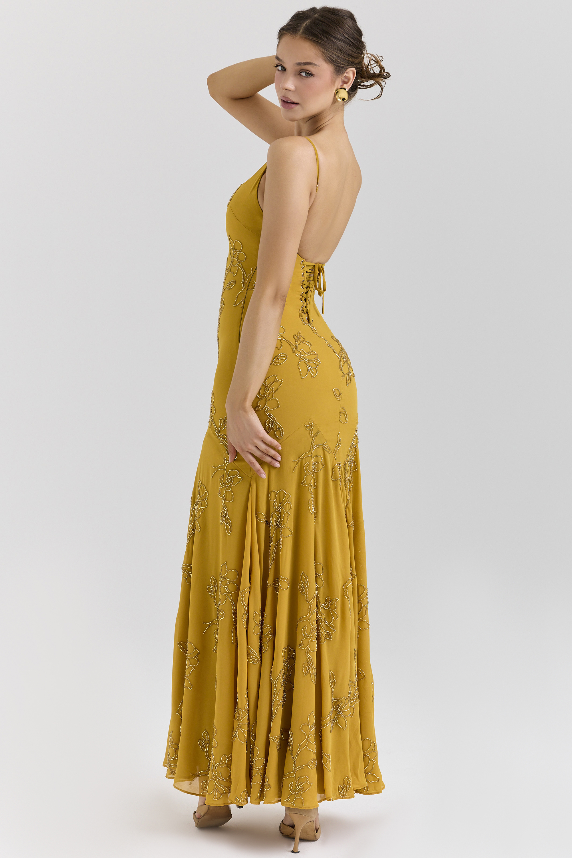 Rosalia Gold Embellished Hand Beaded Maxi Dress - luluinthesky