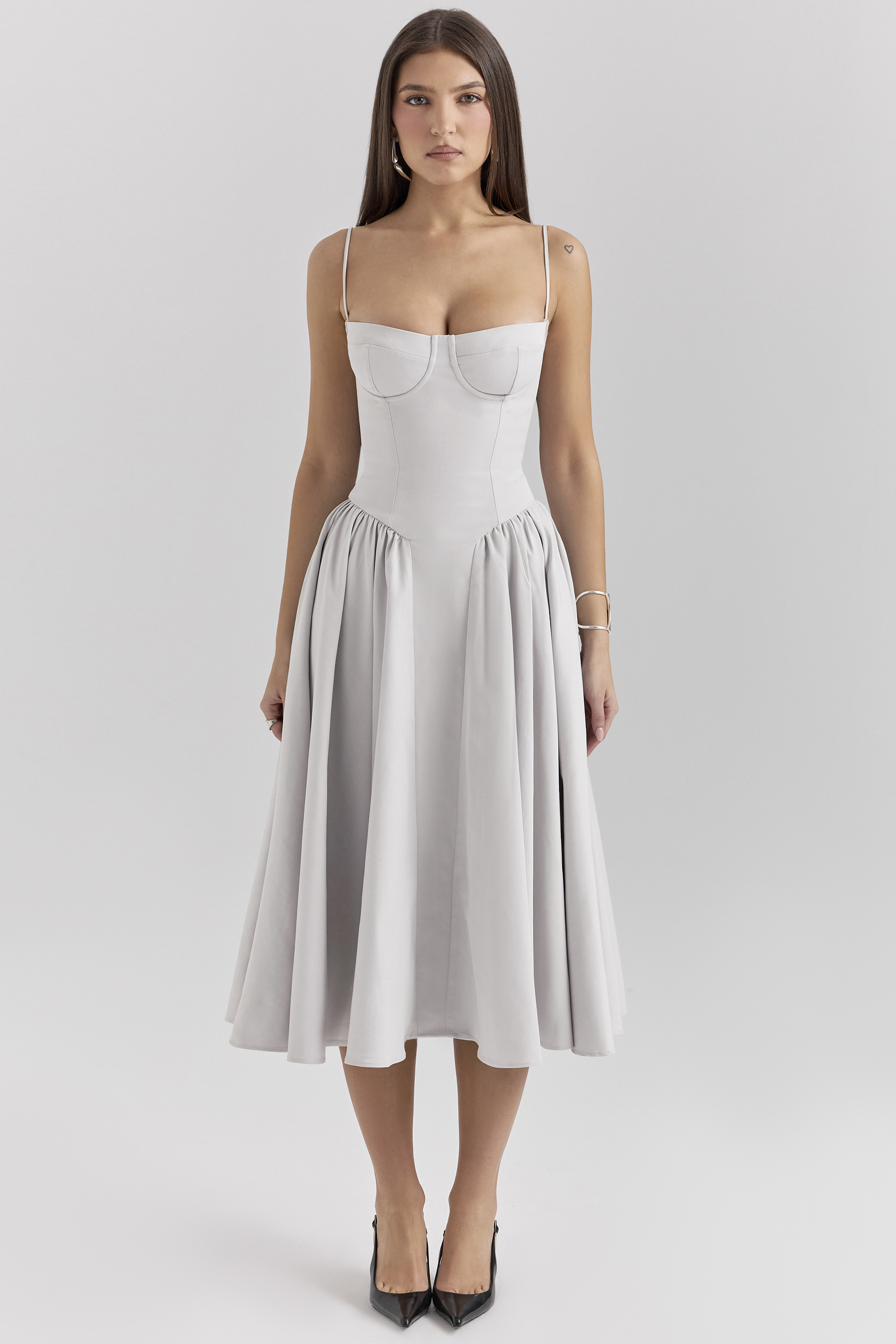 Samaria Dove Grey Corset Midi Dress - luluinthesky