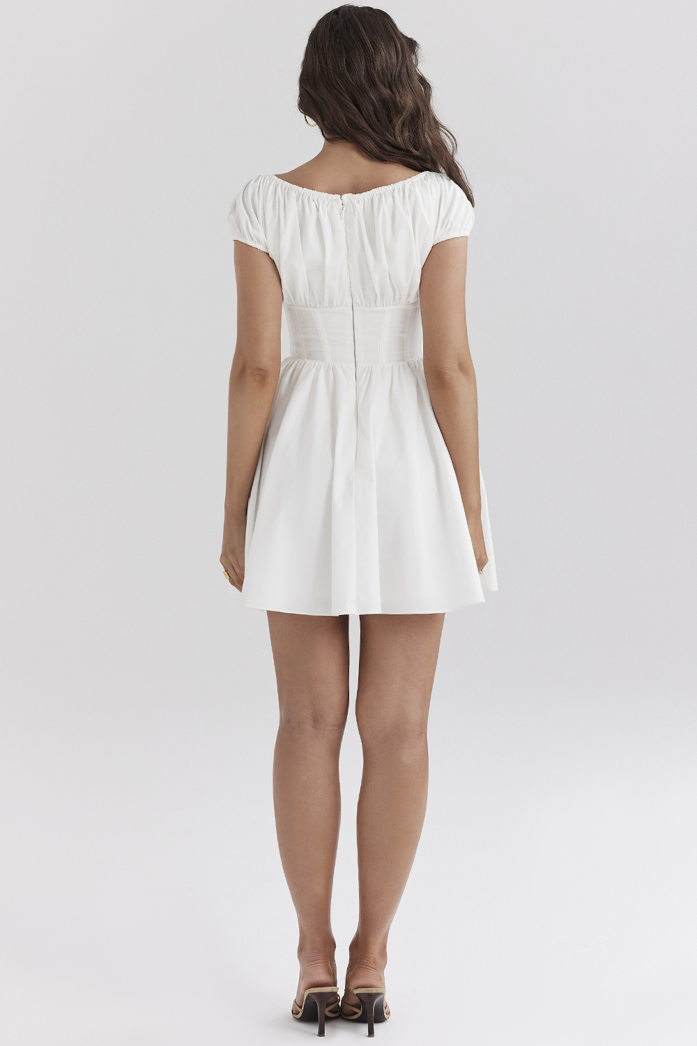 Nala White Cotton Gathered Mini Dress - luluinthesky