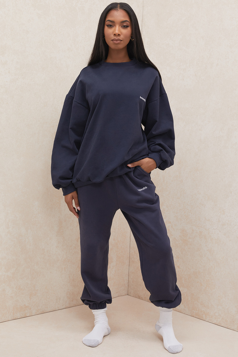 Sky Navy Fleece Back Jogging Trousers - luluinthesky