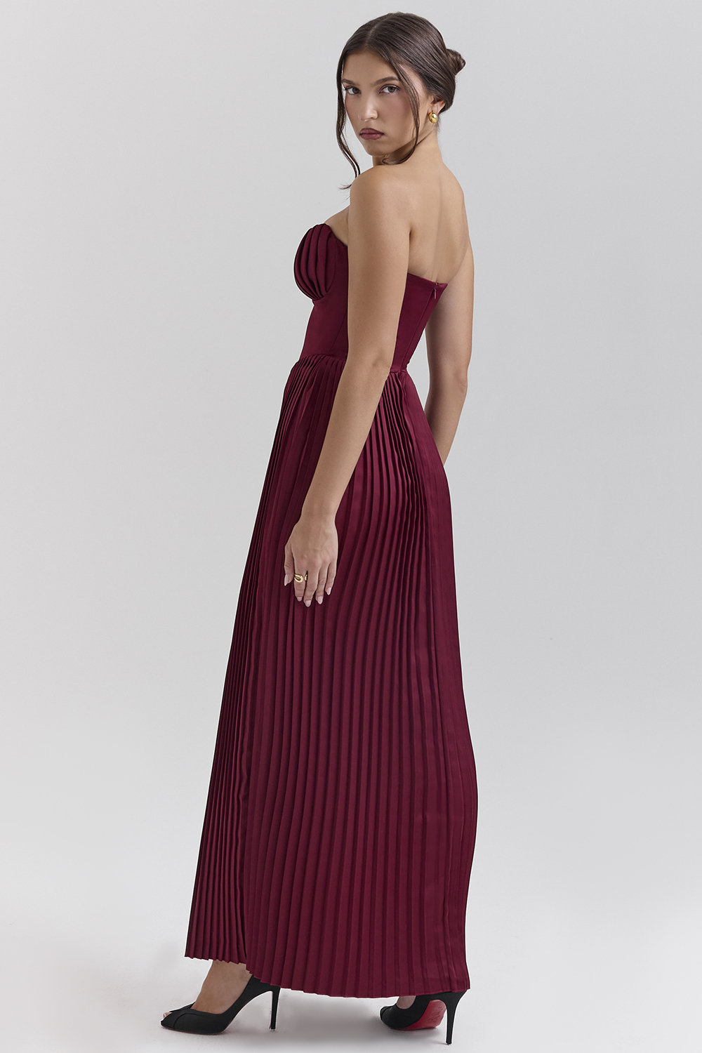 Marcella Berry Pleated Satin Maxi Dress - luluinthesky