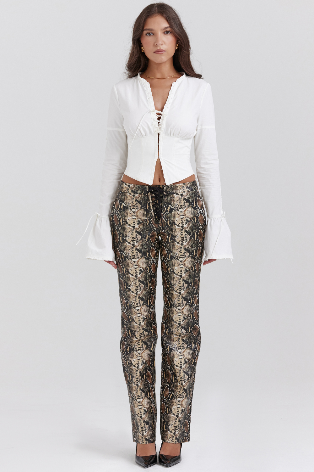 Serina Snake Print Vegan Leather Trousers - luluinthesky