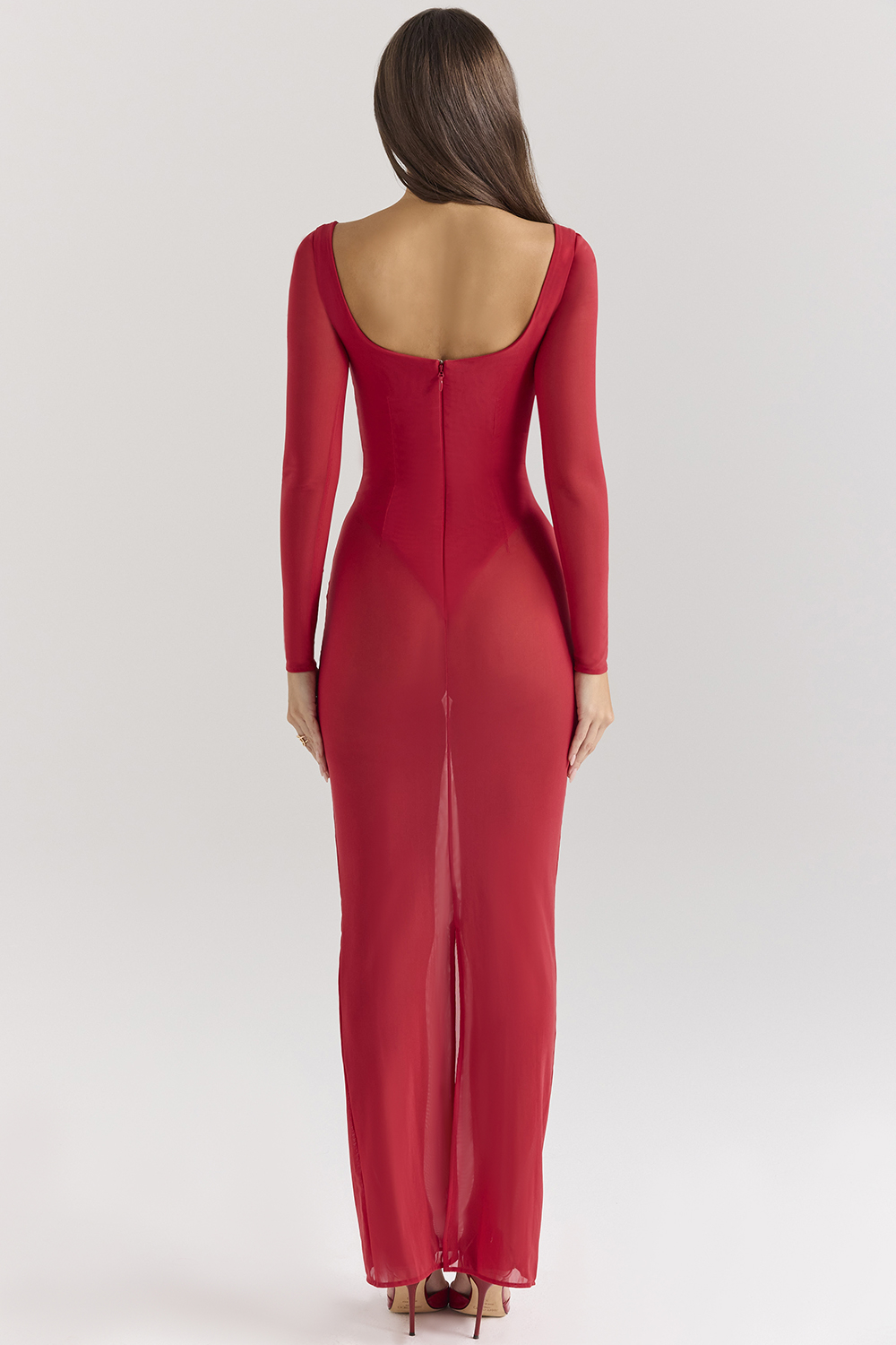 Everly Holly Red Mesh Maxi Dress with Bodysuit - luluinthesky