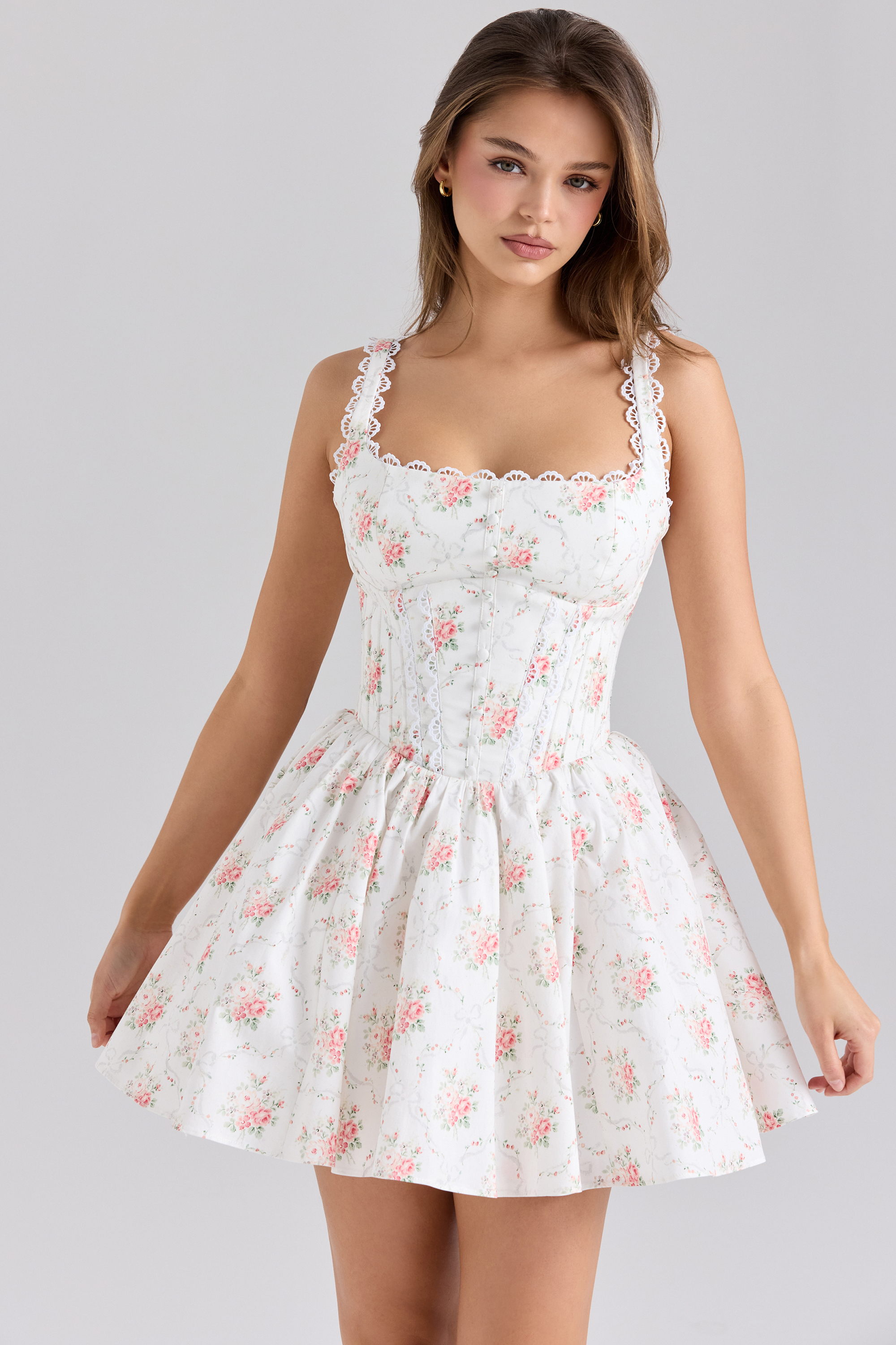 Sade Rose Print Stretch Cotton Mini Dress - luluinthesky