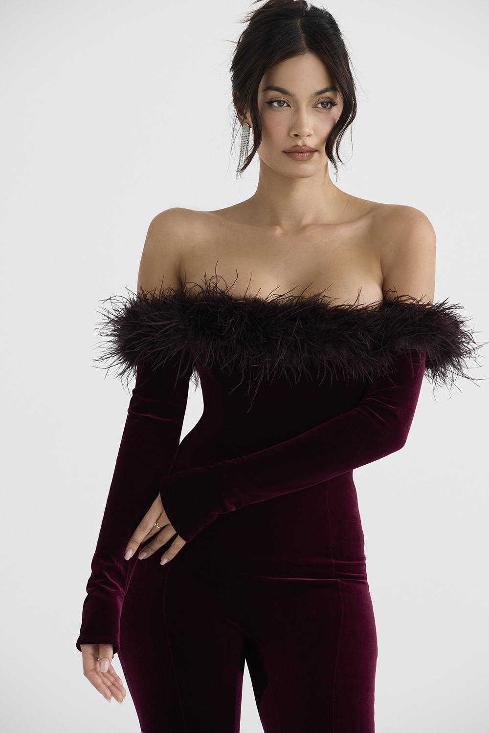 Salima Black Cherry Velvet Jumpsuit - luluinthesky