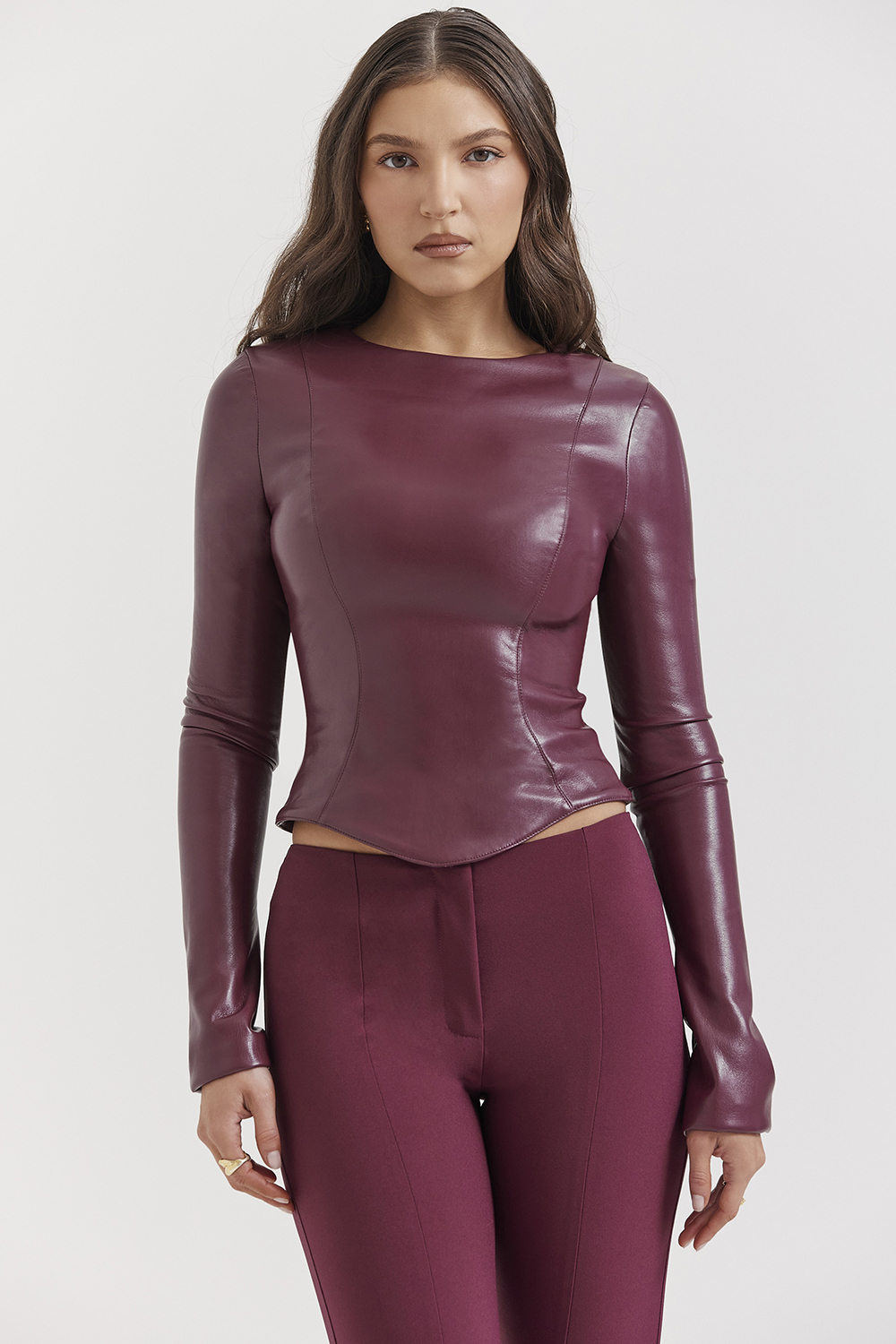 Mylah Wine Vegan Leather Top - luluinthesky