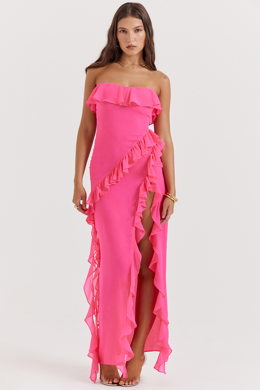 Sarina Fuchsia Ruffle Maxi Dress - luluinthesky