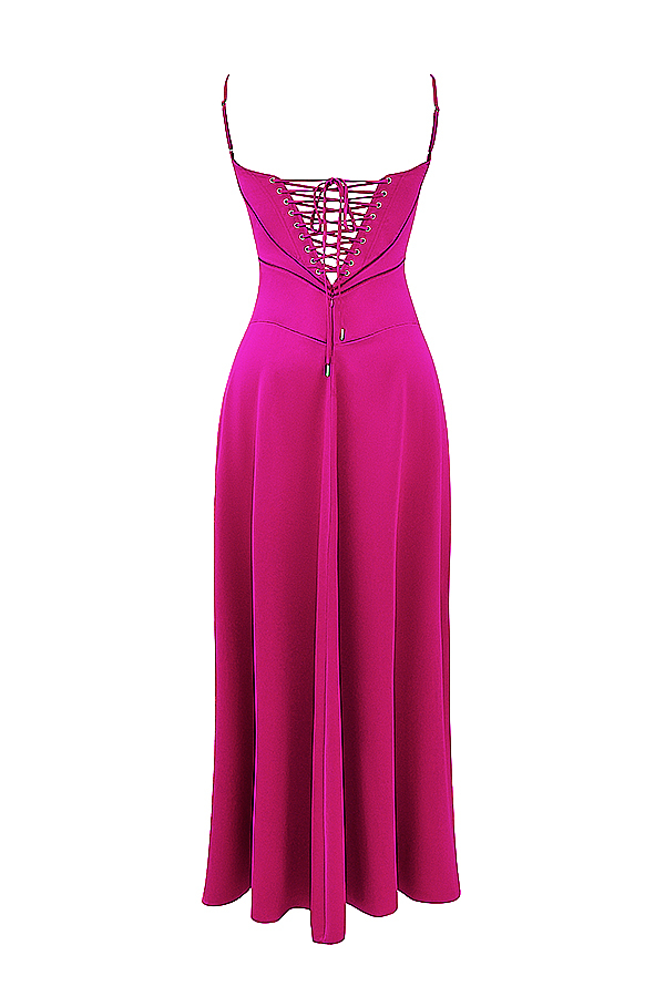 Anabella Fuchsia Lace Up Maxi Dress - luluinthesky