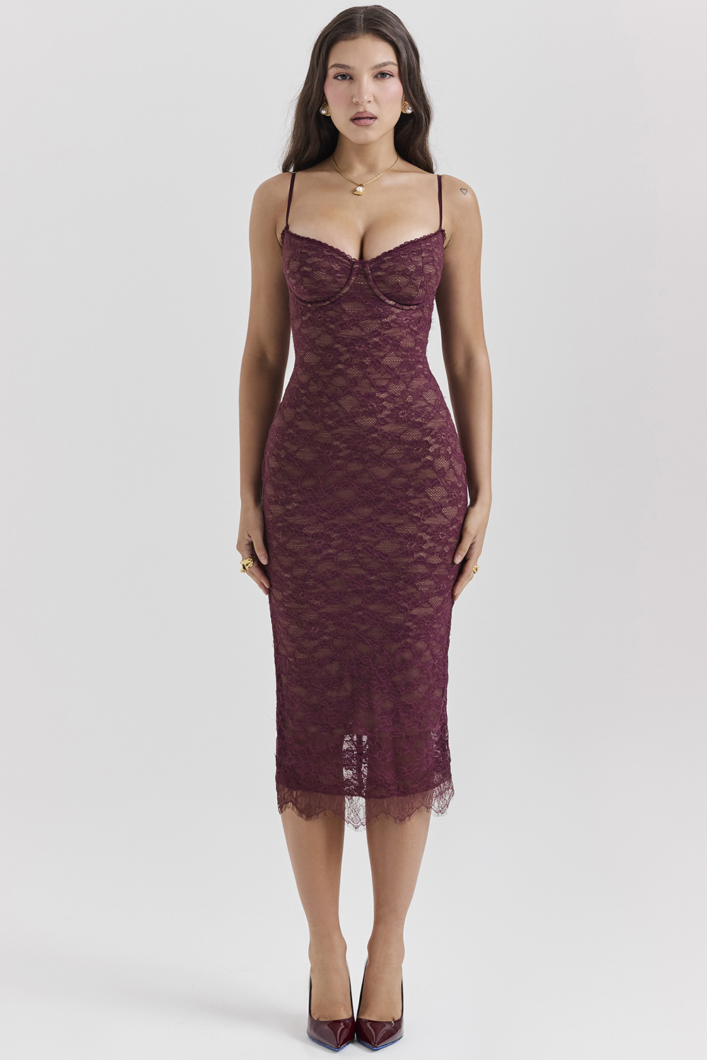 Melina Mulberry Lace Midi Dress - luluinthesky