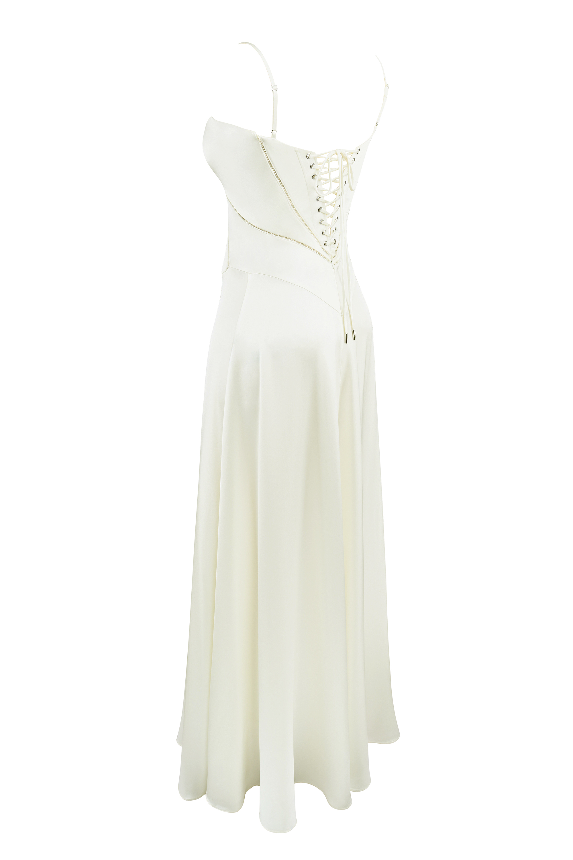 Anabella Ivory Satin Lace Up Maxi Dress - luluinthesky