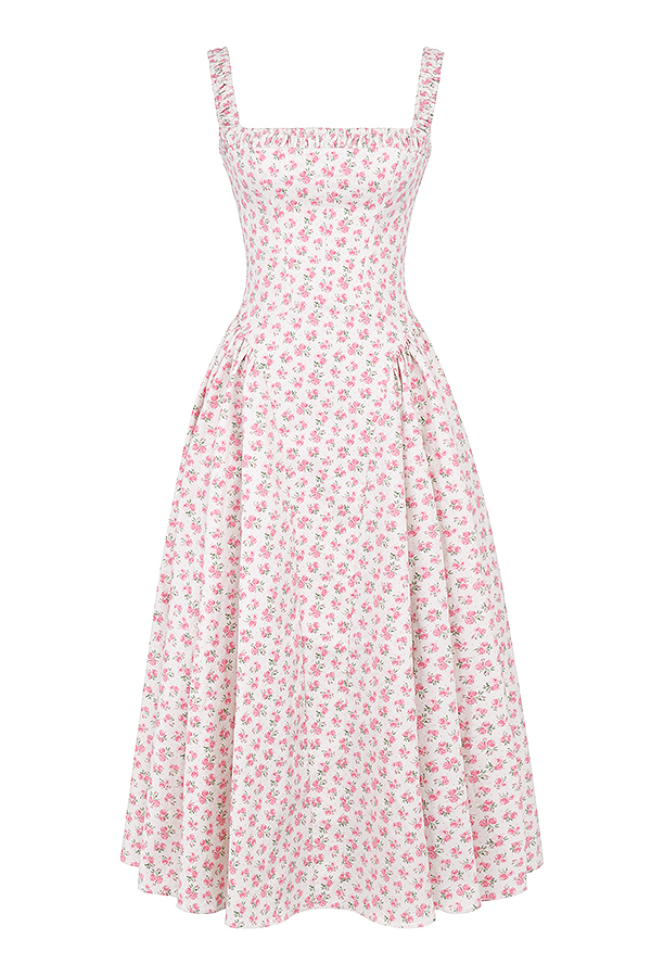 Dorothy White Rosebud Print Cotton Midi Sundress - luluinthesky