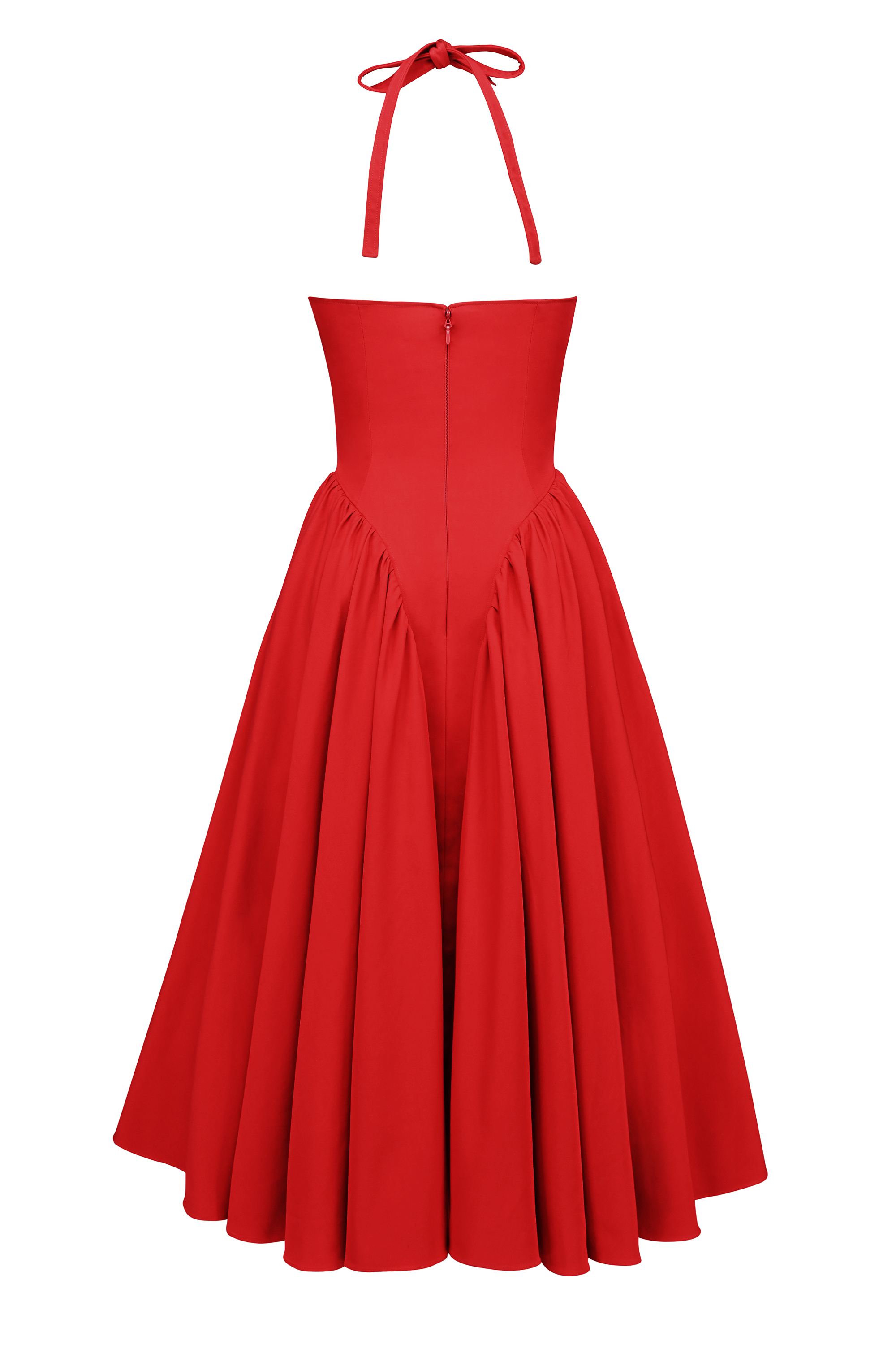 Marilyn Red Twill Halter Midi Dress - luluinthesky