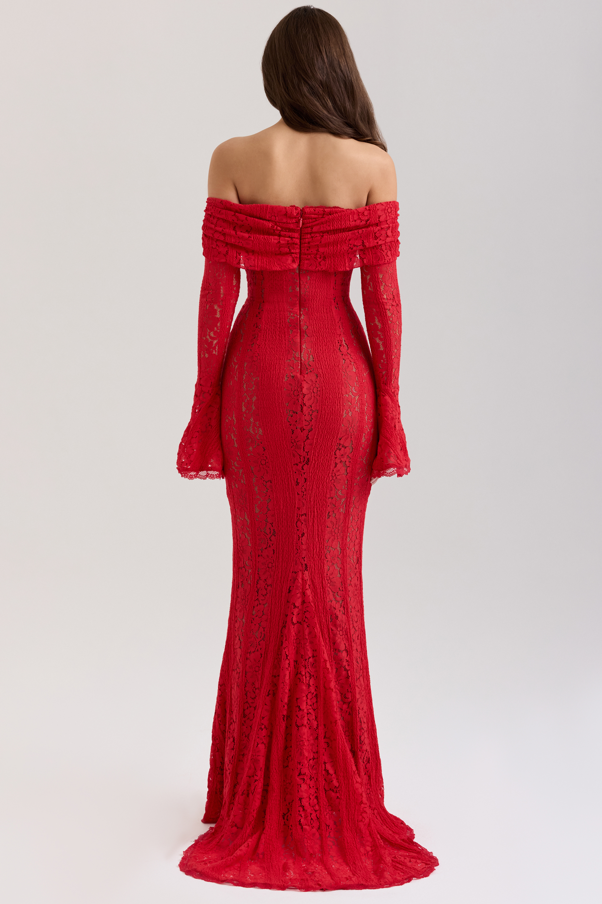 Belle Red Off Shoulder Floral Lace Maxi Dress - luluinthesky