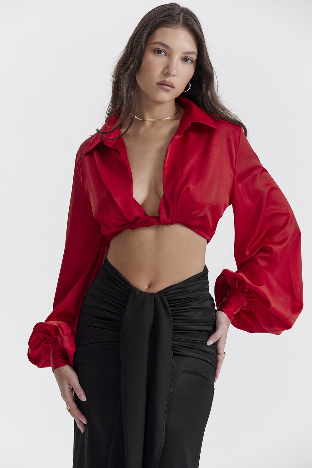 Laraine Cherry Silk Blouson Top - luluinthesky