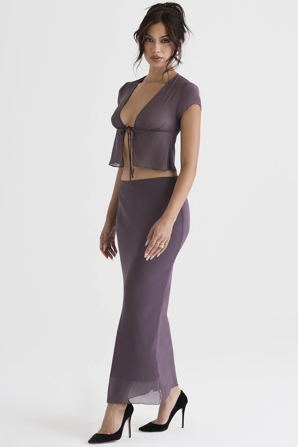 Dyana Dark Mauve Bias Cut Maxi Skirt - luluinthesky