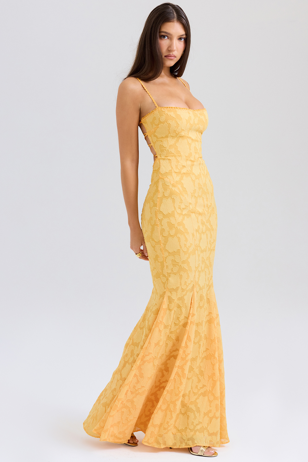 Joan Apricot Lace Up Back Maxi Dress - luluinthesky