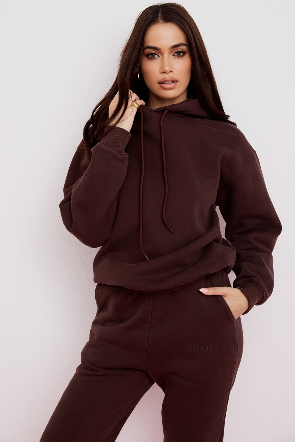 Halo Chocolate Cotton Fleece-Back Oversized Hoodie - luluinthesky