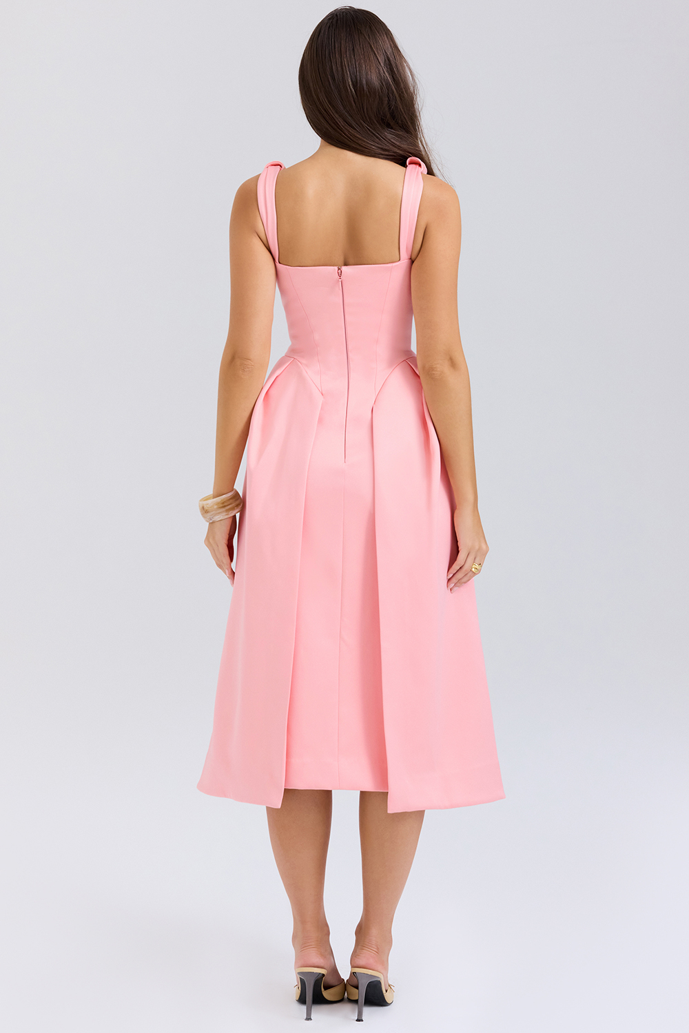Paloma Peach Satin Pleated Midi Dress - SALE - luluinthesky