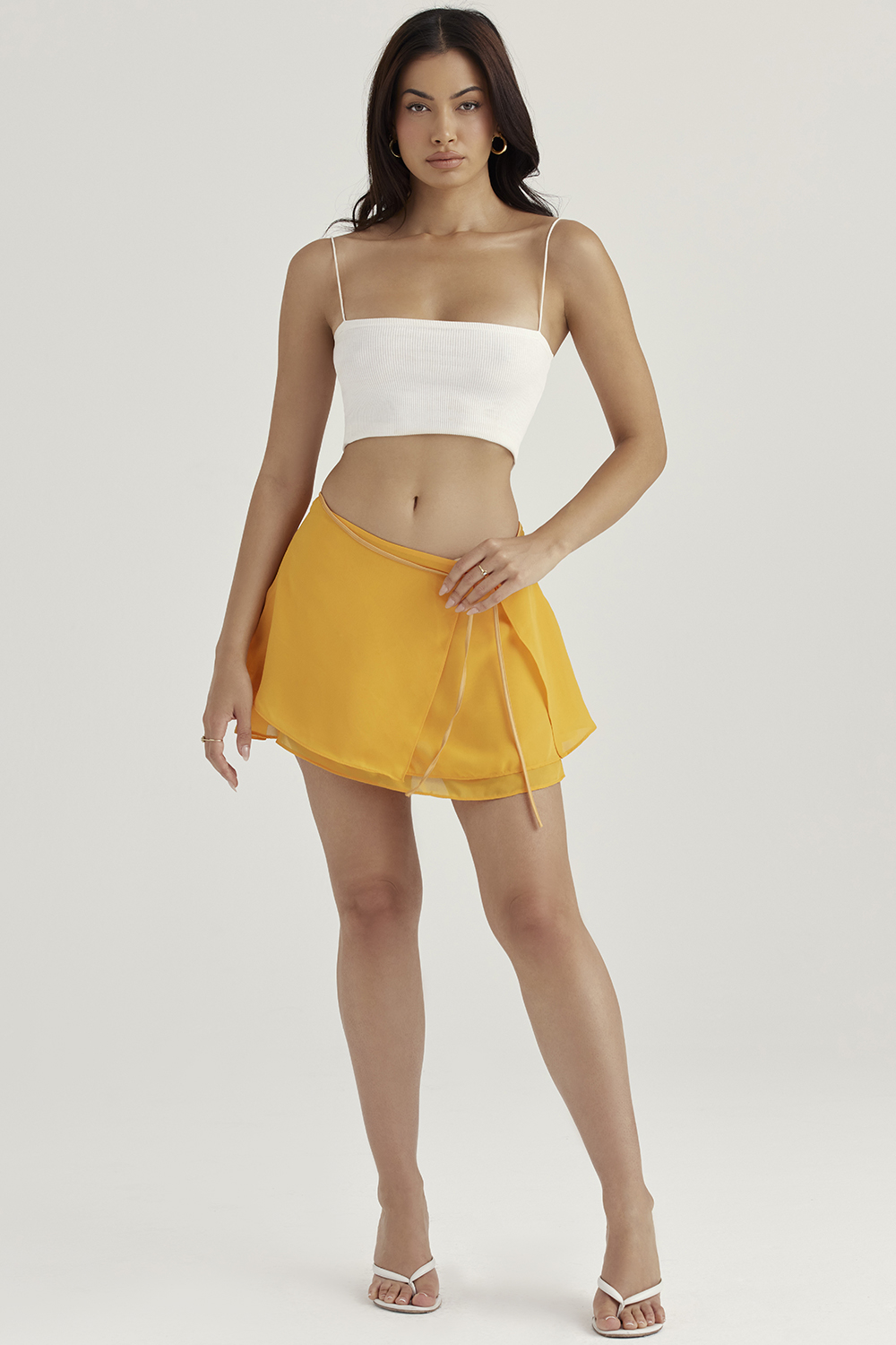 Clarice Tangerine Floaty Layered Mini Skirt - luluinthesky