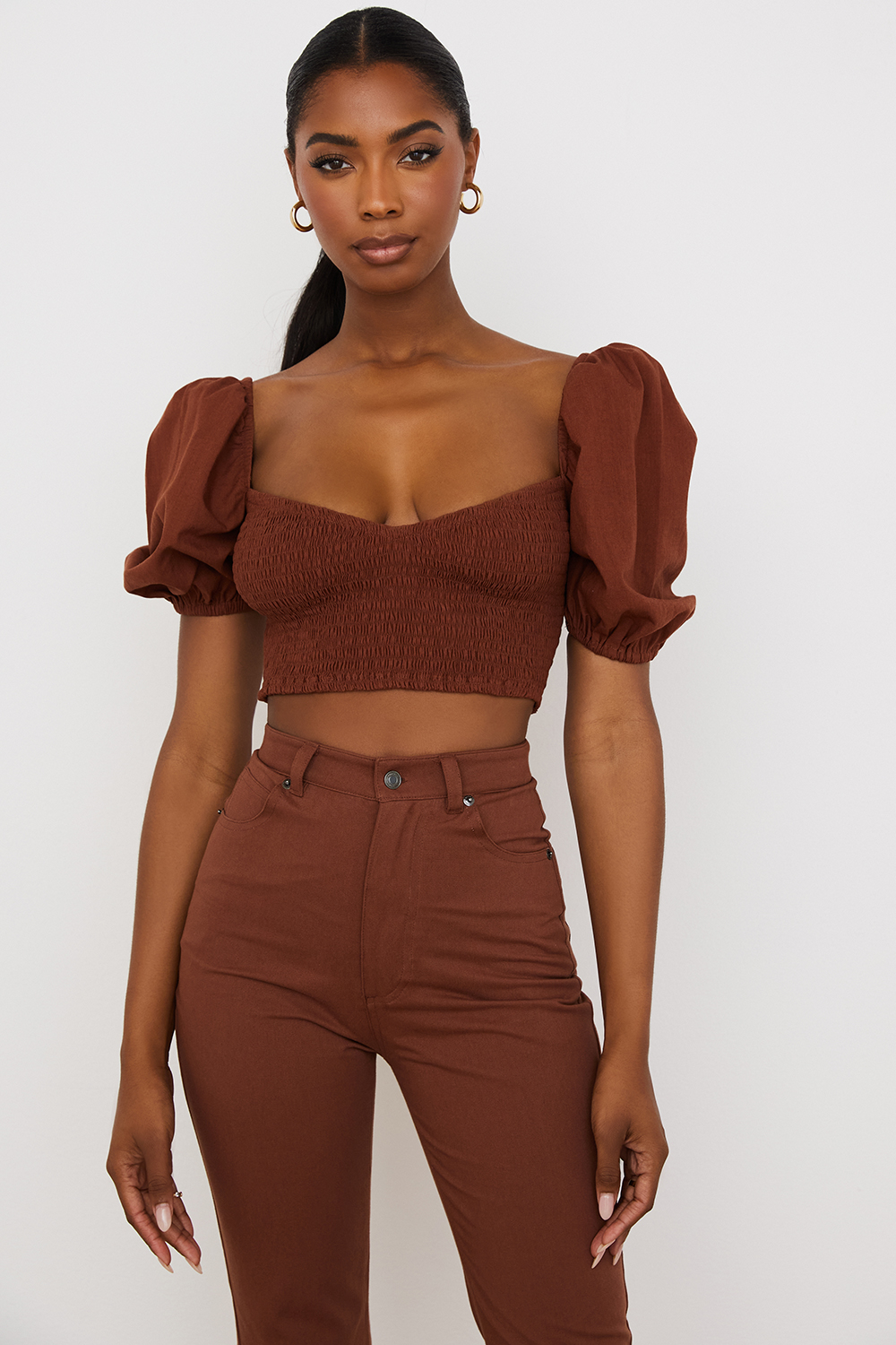 Lavanna Cocoa Puff Sleeve Cropped Top - luluinthesky