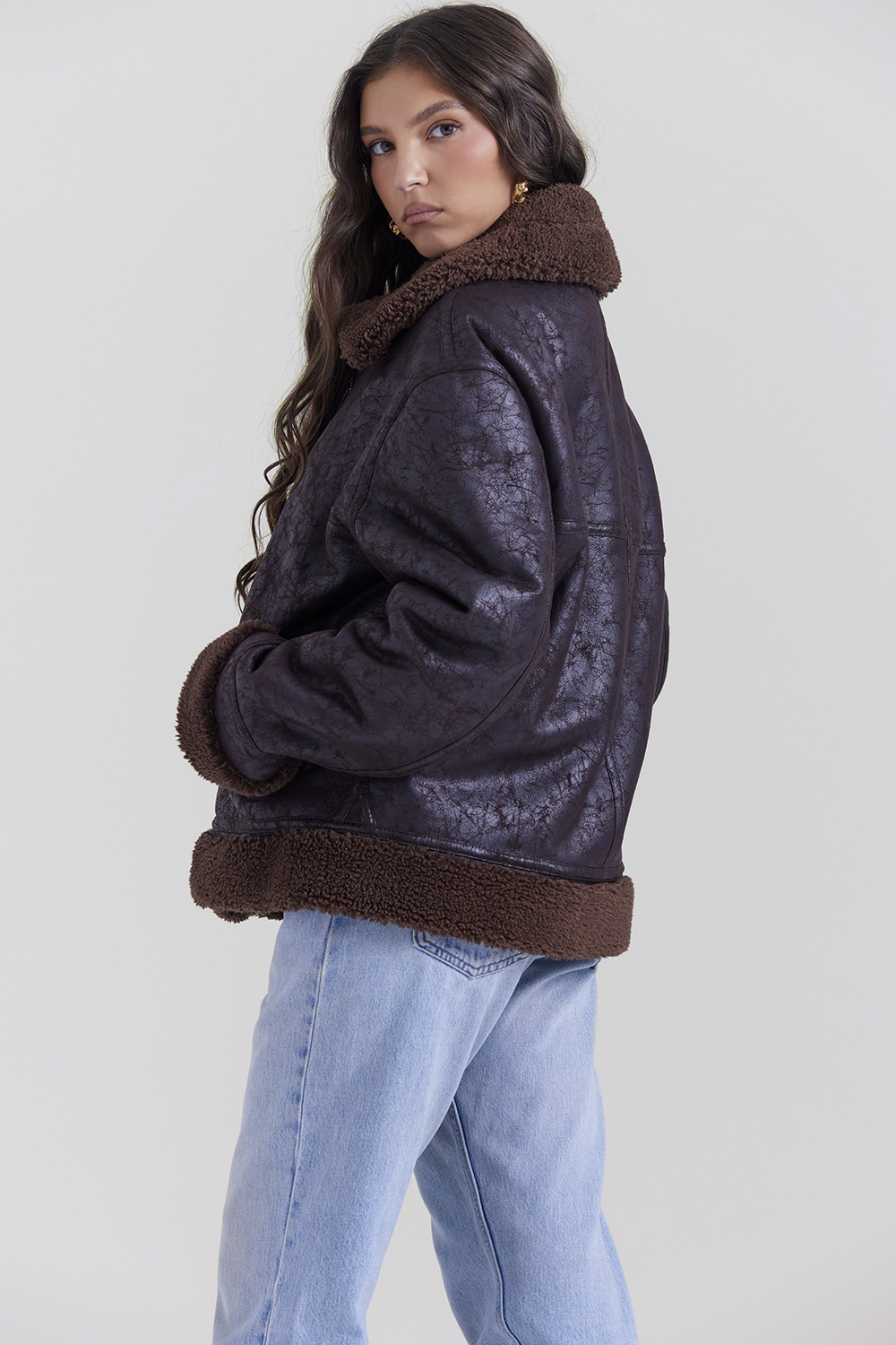 Madden Brown Vegan Shearling Aviator Jacket - luluinthesky