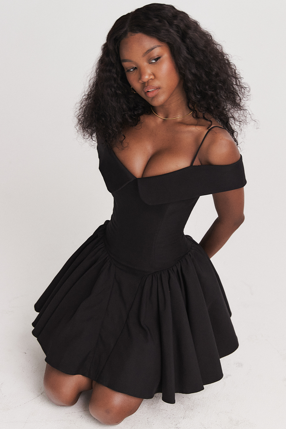 Elida Black Off Shoulder Mini Dress - luluinthesky