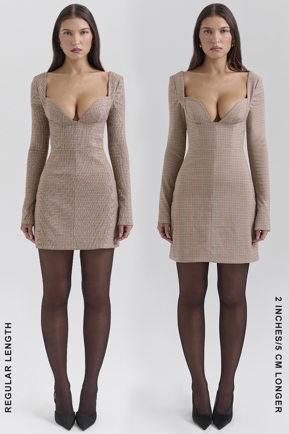 Angelie Brown Puppytooth Check Plunge Mini Dress - SALE - luluinthesky