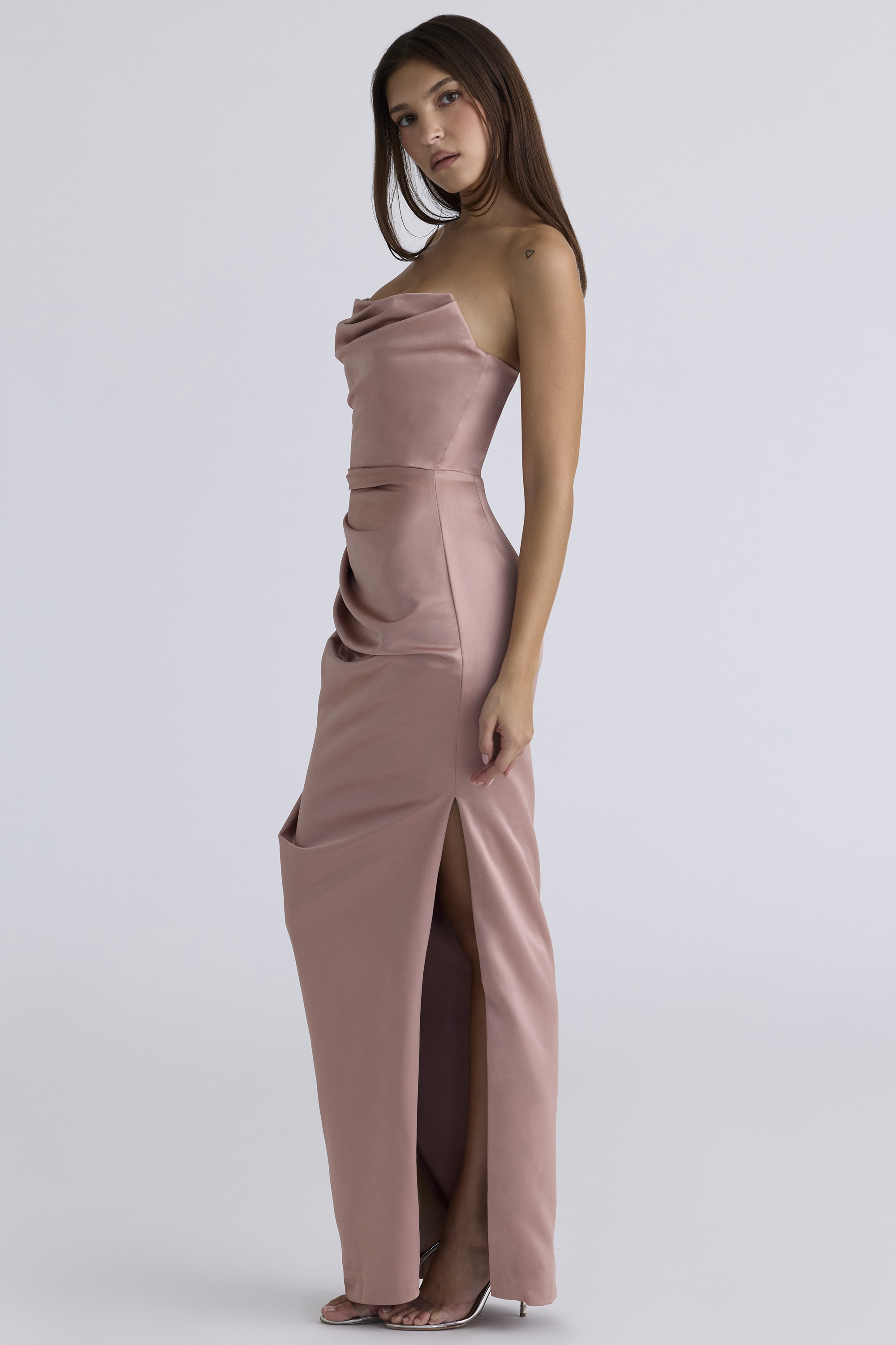 Adrienne Blush Satin Strapless Gown - luluinthesky