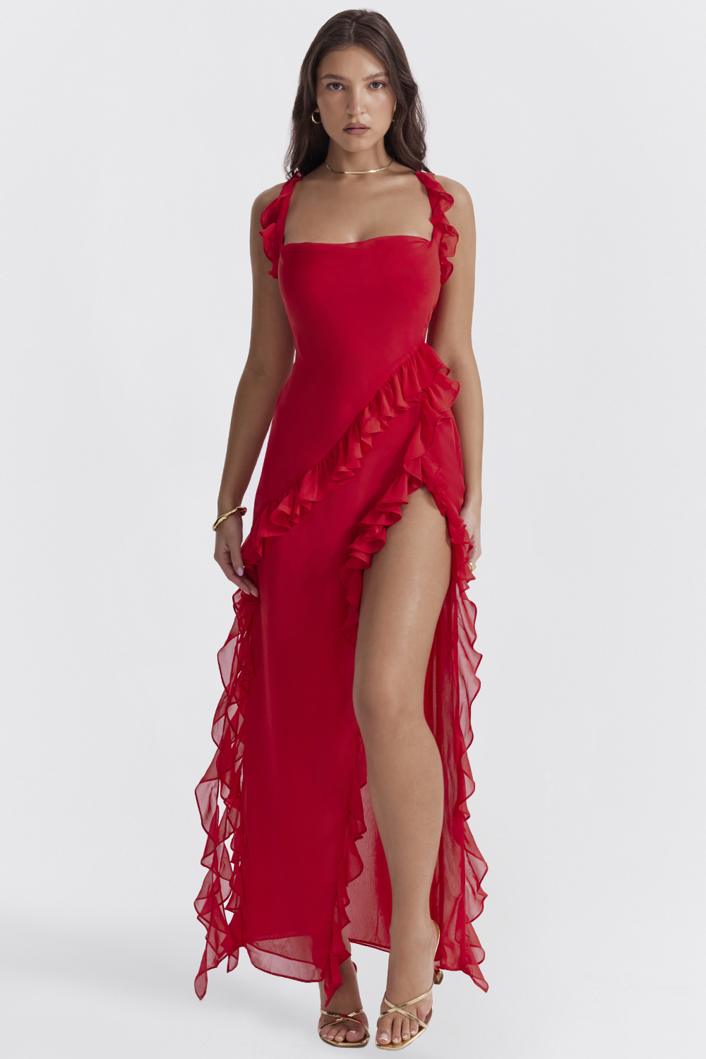 Ariela Cherry Ruffle Maxi Dress - luluinthesky