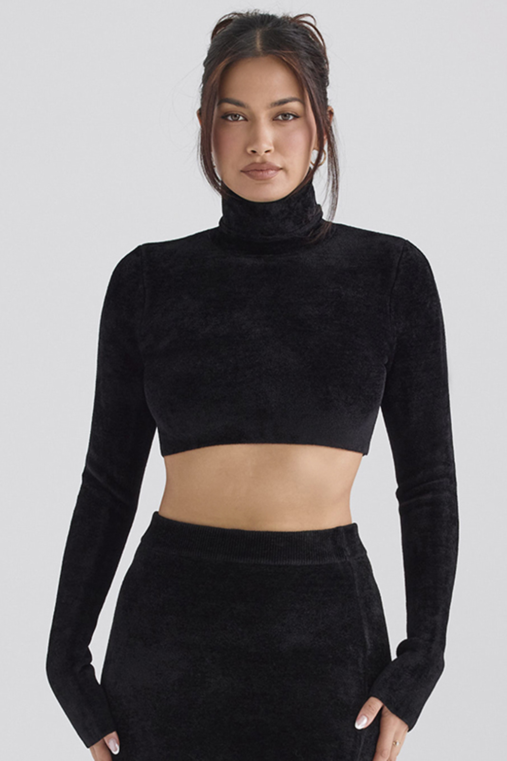 Suri Black Chenille Cropped Top - SALE - luluinthesky