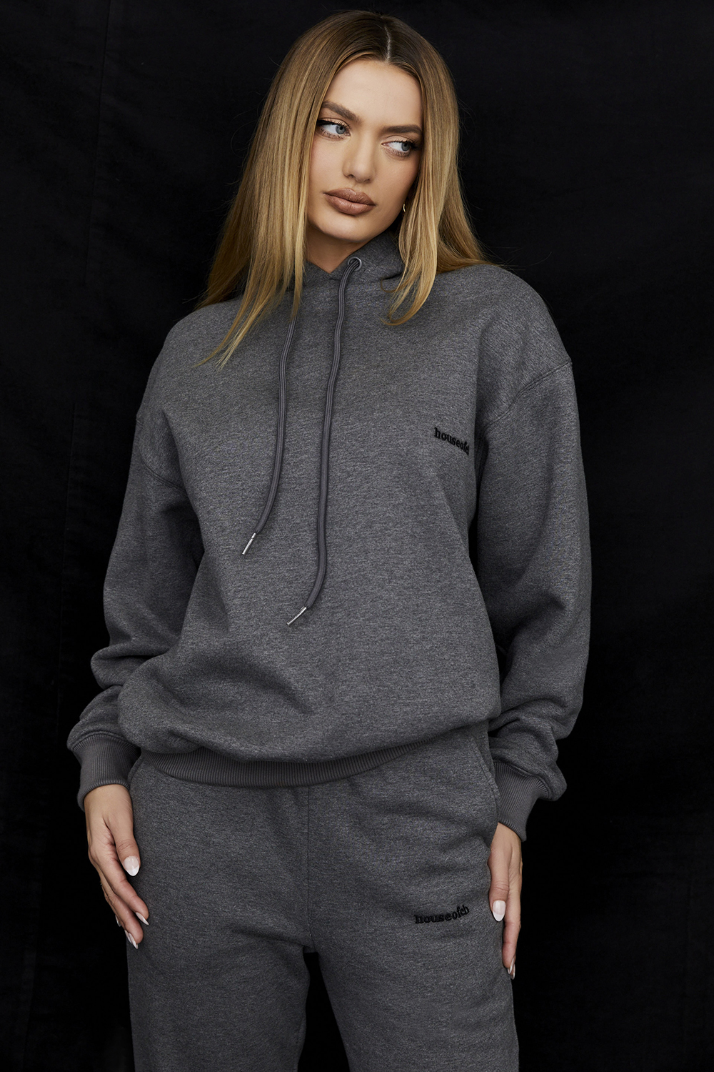 Halo Dark Grey Cotton Fleece-Back Oversized Hoodie - luluinthesky