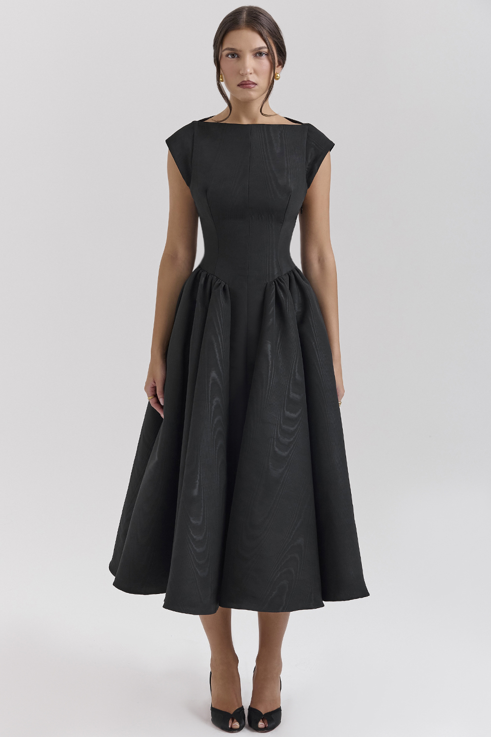 Debutante Black Moire Satin Backless Midi Dress - luluinthesky