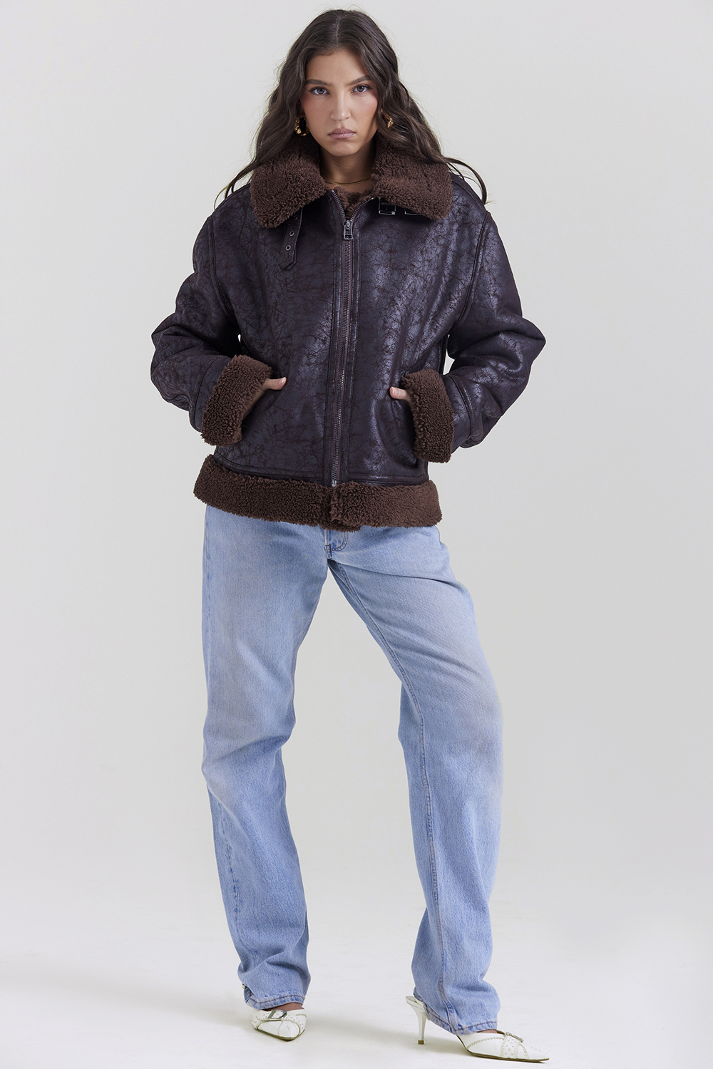 Madden Brown Vegan Shearling Aviator Jacket - luluinthesky