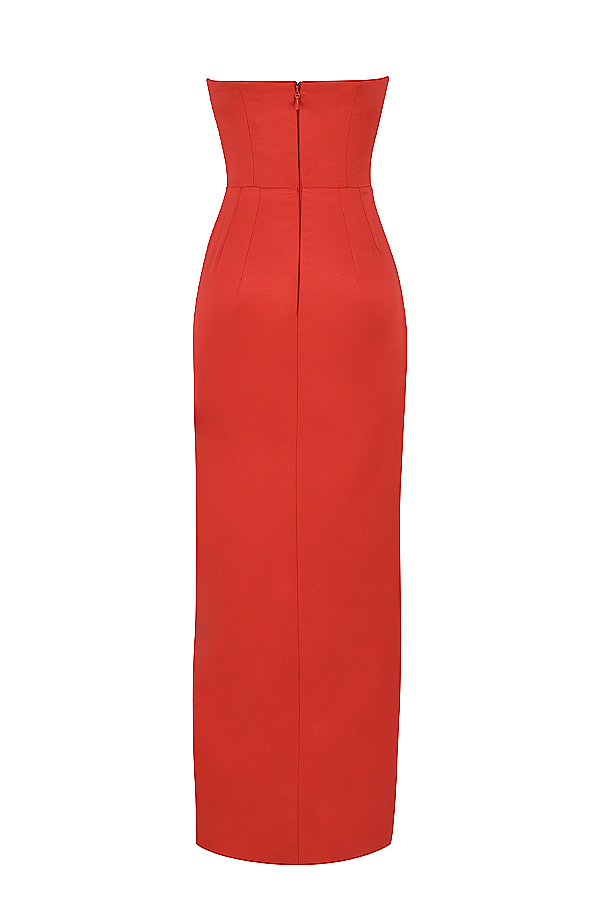 Adrienne Scarlet Satin Strapless Gown - luluinthesky