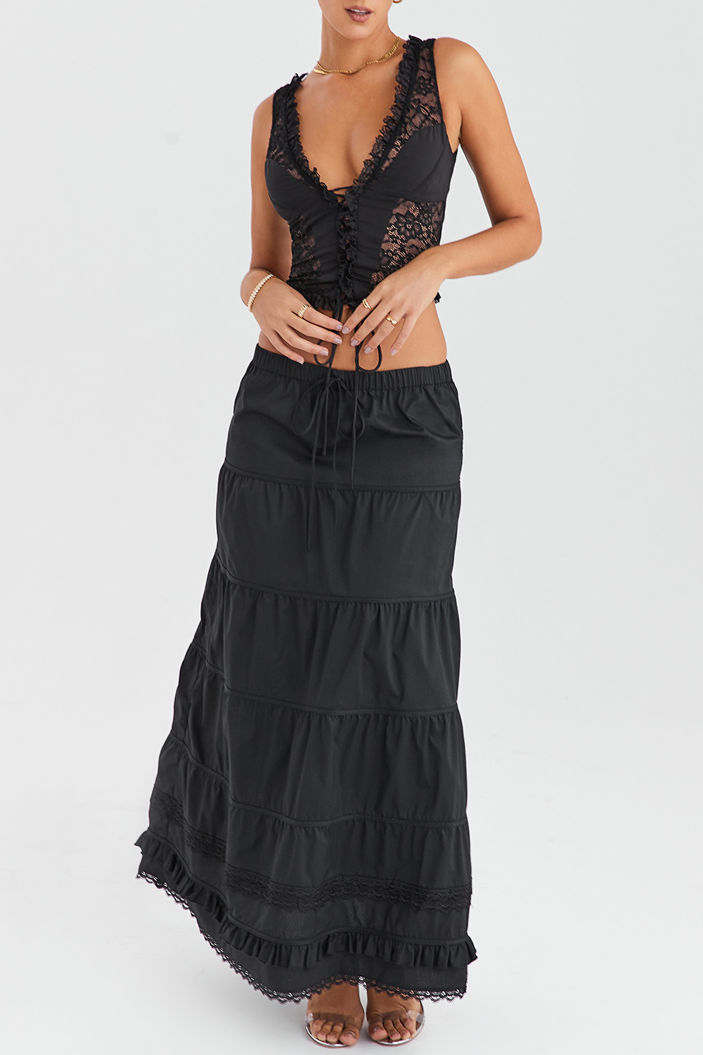 Mistress Rocks Black Panelled Maxi Skirt - SALE - luluinthesky