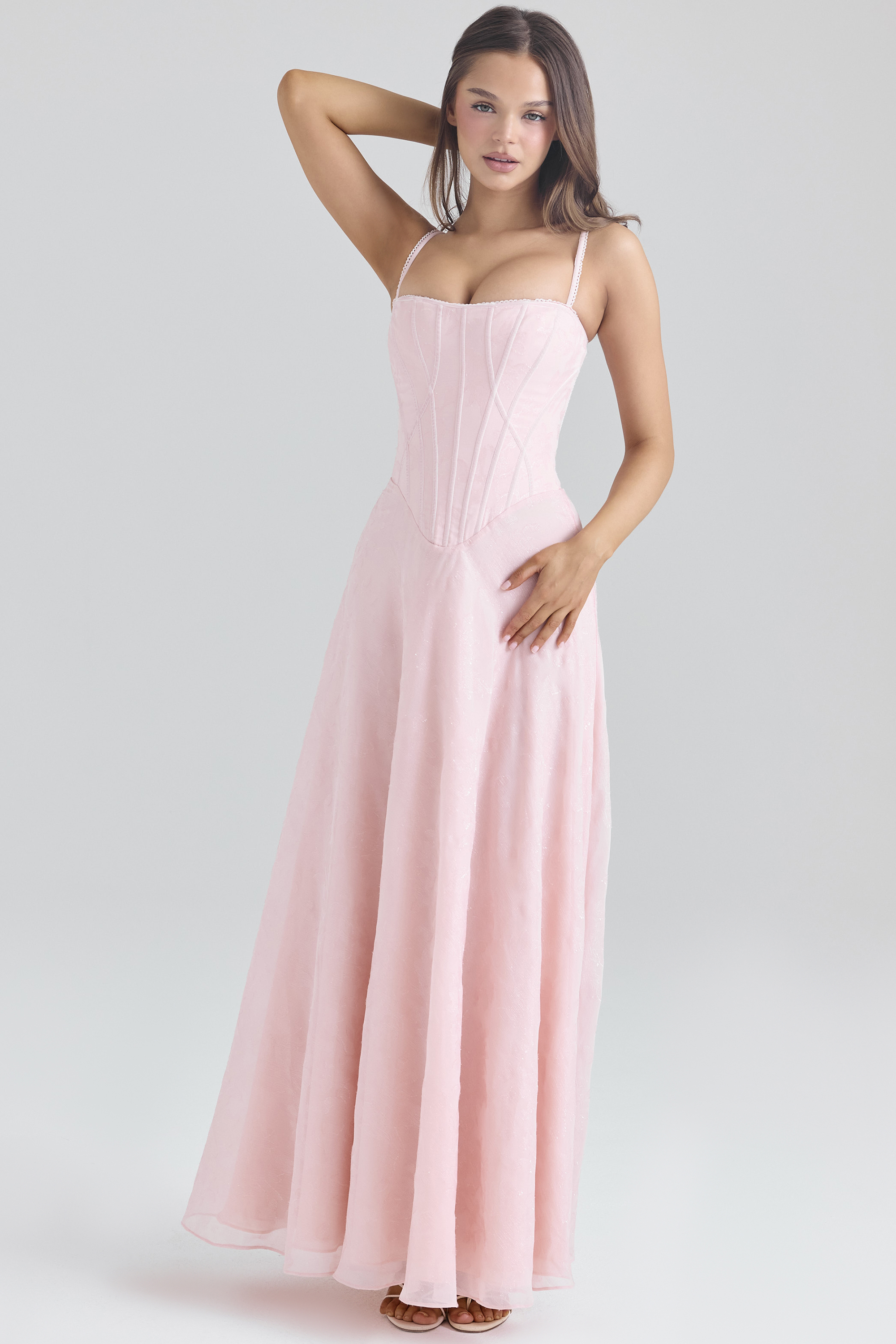Esme Blush Pink Lurex Chiffon Maxi Dress - luluinthesky