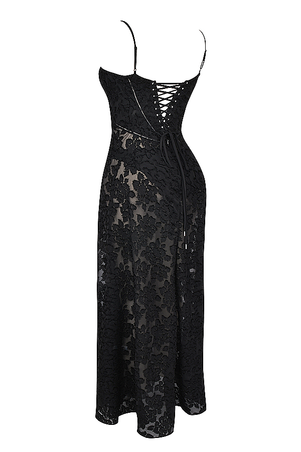 Seren Black Floral Lace Back Maxi Dress - luluinthesky