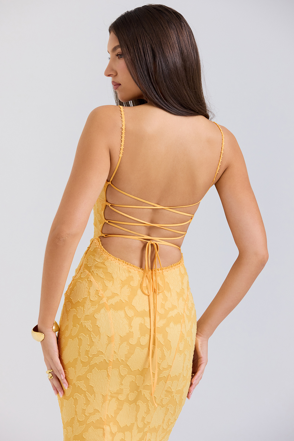 Joan Apricot Lace Up Back Maxi Dress - luluinthesky