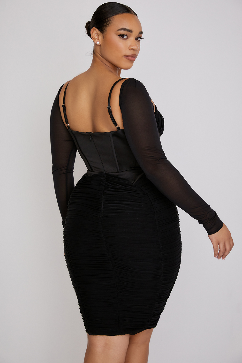 Freyja Black Gathered Corset Dress - luluinthesky