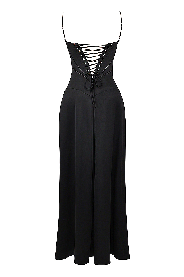 Anabella Black Lace Up Maxi Dress - luluinthesky