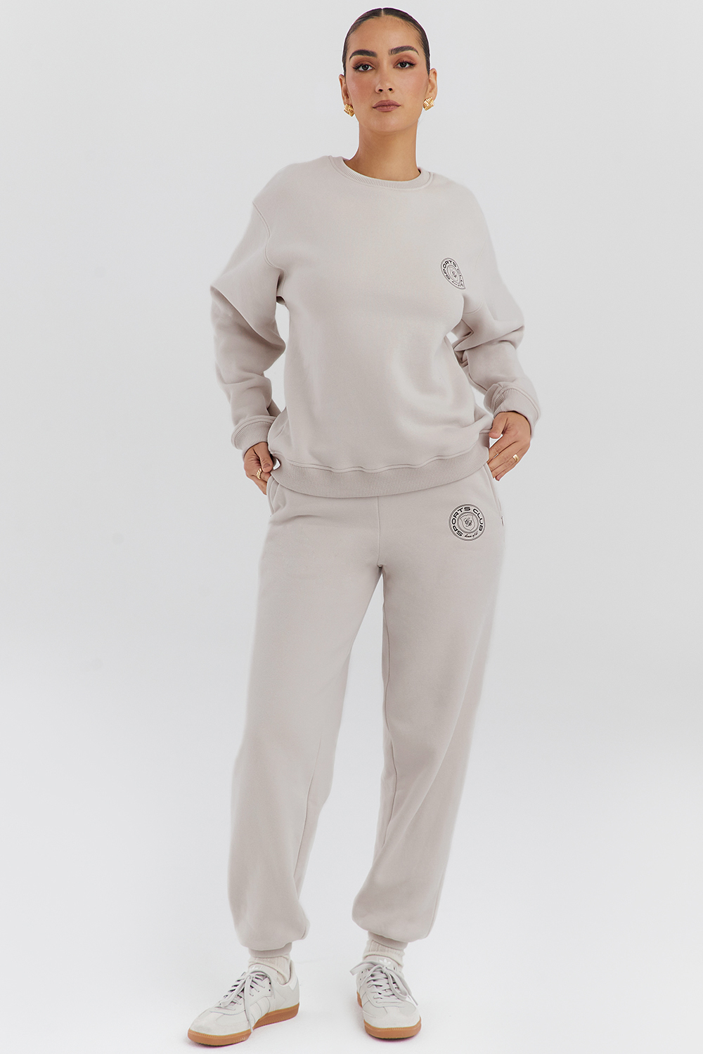 Haze Cloud Cotton Fleece-Back Crew Neck Sweatshirt - luluinthesky