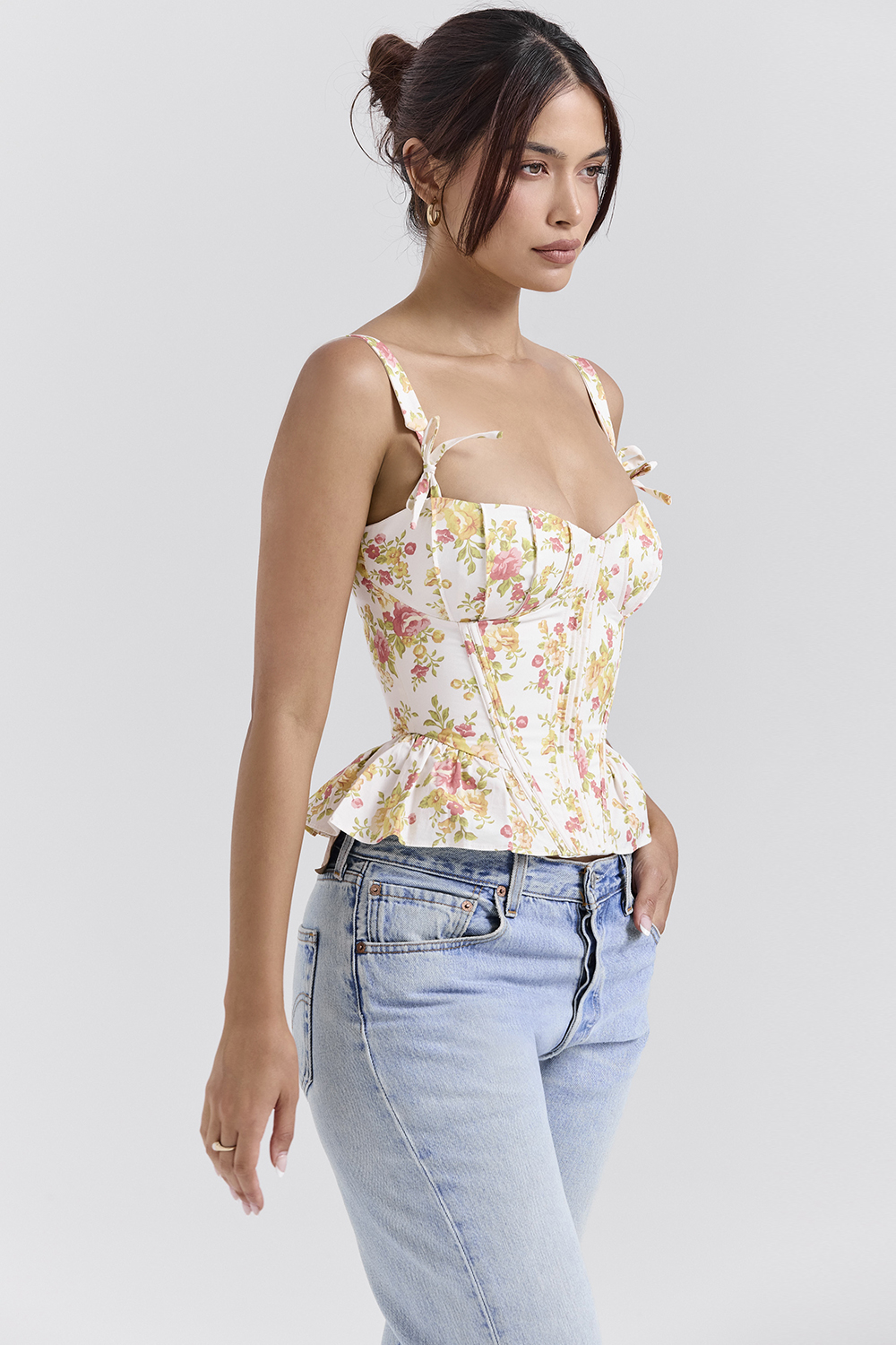 Gigou Royal Rose Print Peplum Cotton Corset - luluinthesky