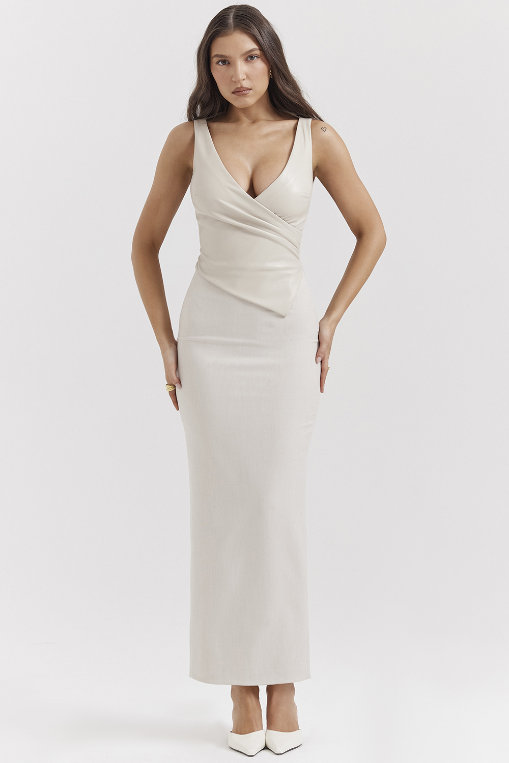 Laria Ecru Vegan Leather Maxi Dress - luluinthesky