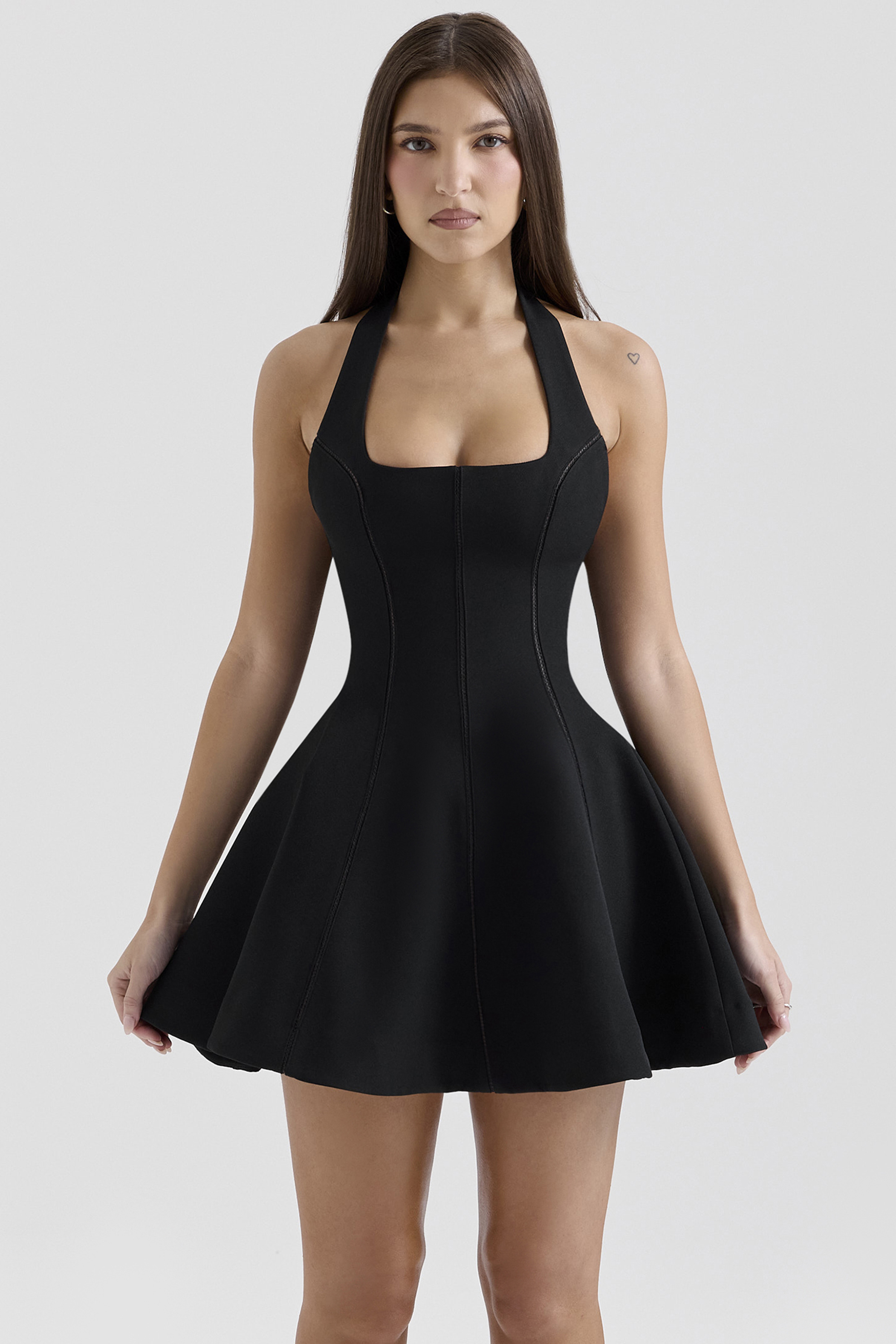 Loulette Black Halter Neck Bow Mini Dress - luluinthesky