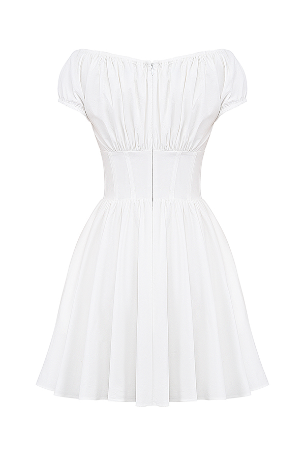 Nala White Cotton Gathered Mini Dress - luluinthesky