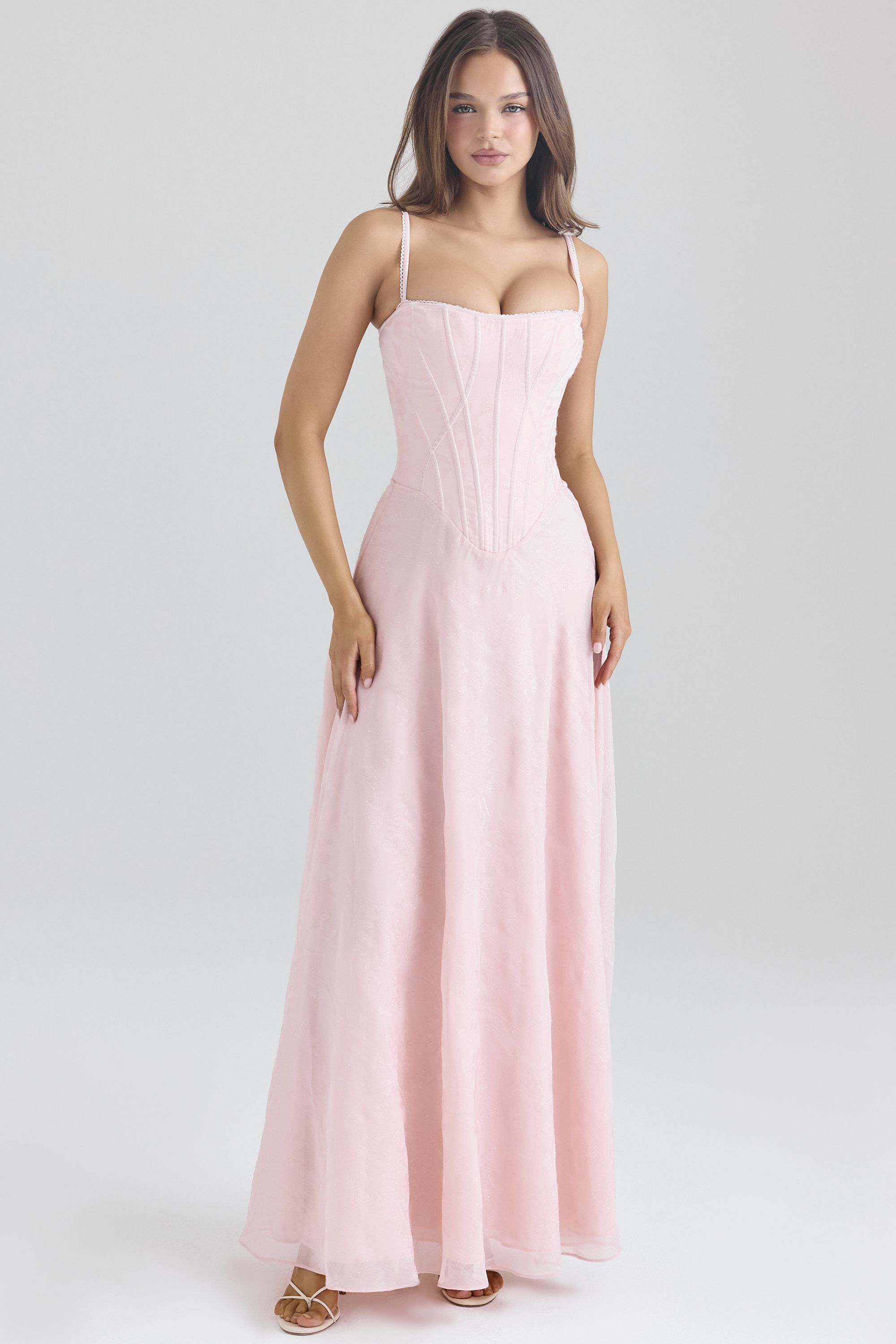 Esme Blush Pink Lurex Chiffon Maxi Dress - luluinthesky
