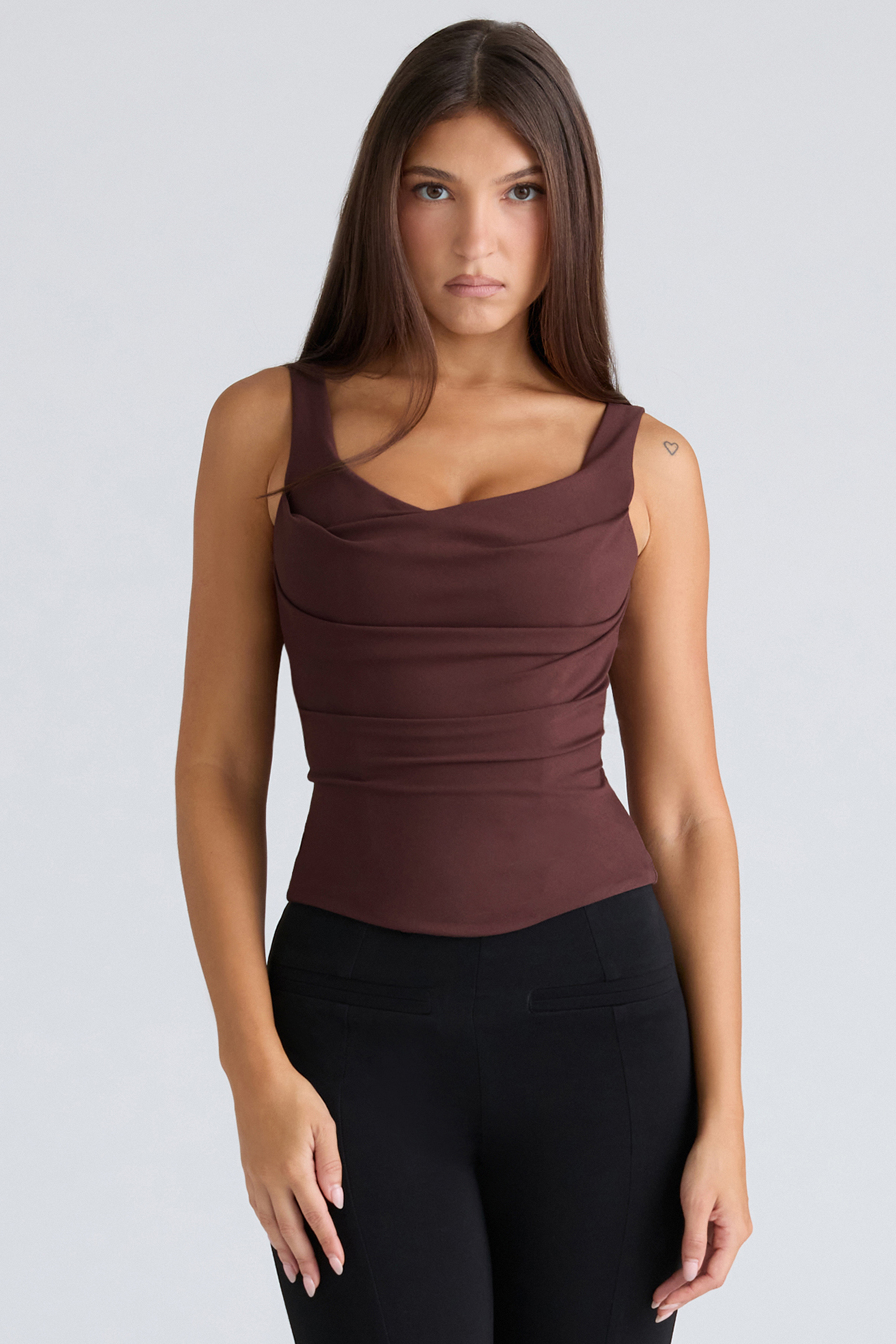 The Drape Neck Chocolate Corset Top - luluinthesky