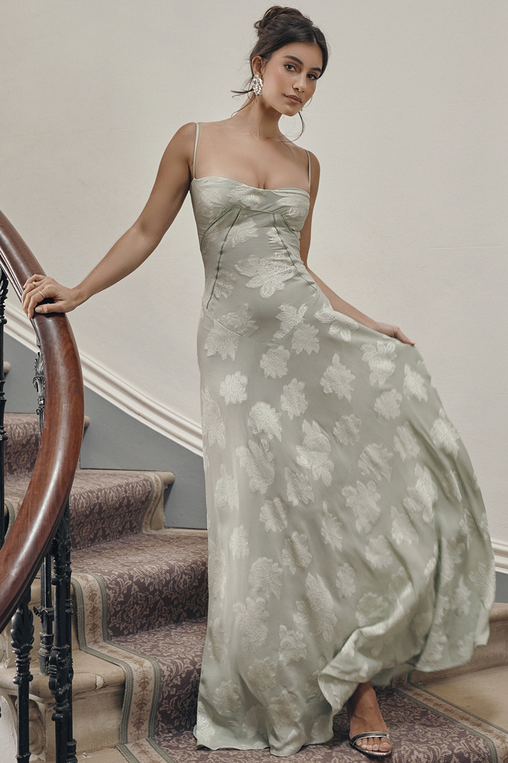 Seren Pistachio Floral Lace Back Maxi Dress - luluinthesky