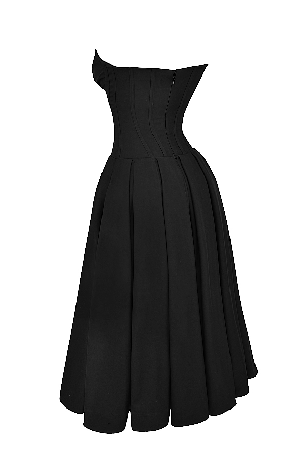 Lady Black Strapless Midi Dress - luluinthesky